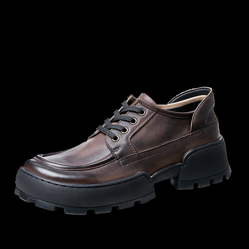 Sapatos Casuais Masculinos Com Bico Quadrado E Cadarço - Café