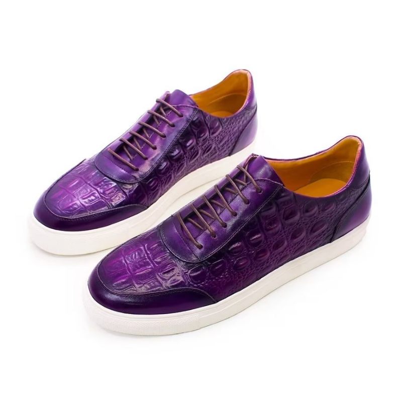 Sapatos Casuais Masculinos Couro Crocodilo Chic Lace-up - Roxo 