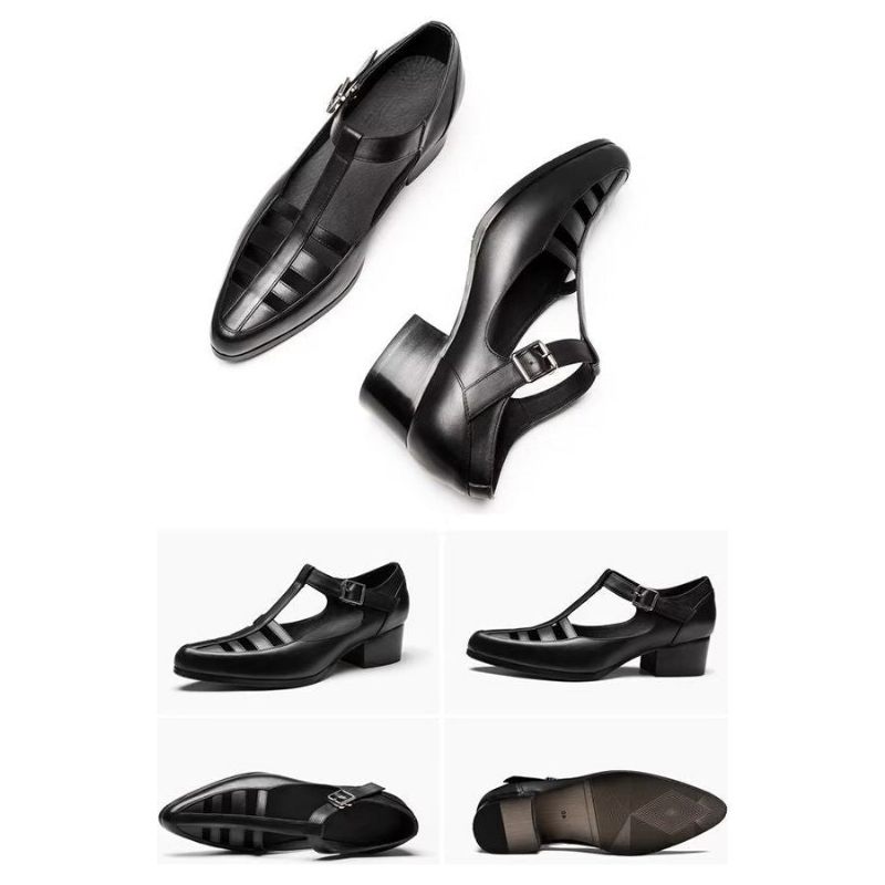 Sapatos Casuais Masculinos Sandálias Brogue Couro - Preto