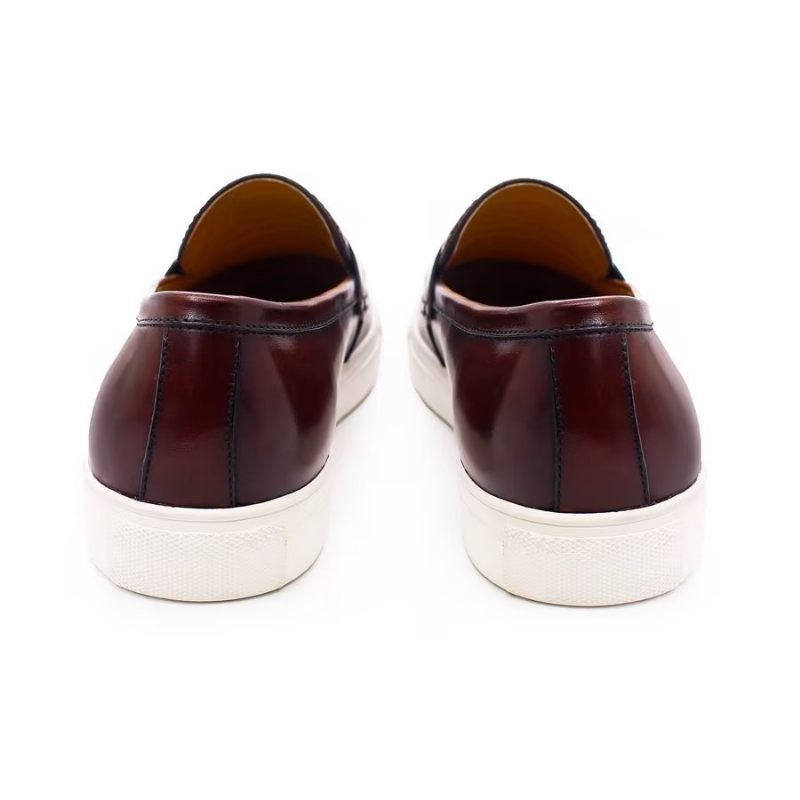 Sapatos Casuais Masculinos Slip-on Pintados À Mão - Café
