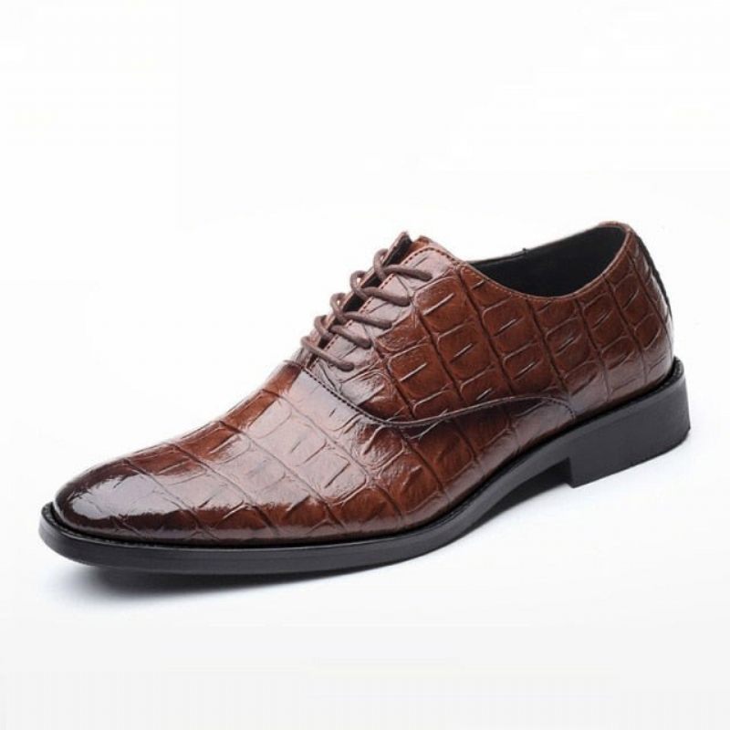 Sapatos Formais Masculinos Brilhantes Exóticos Pontiagudos Oxfords - Café
