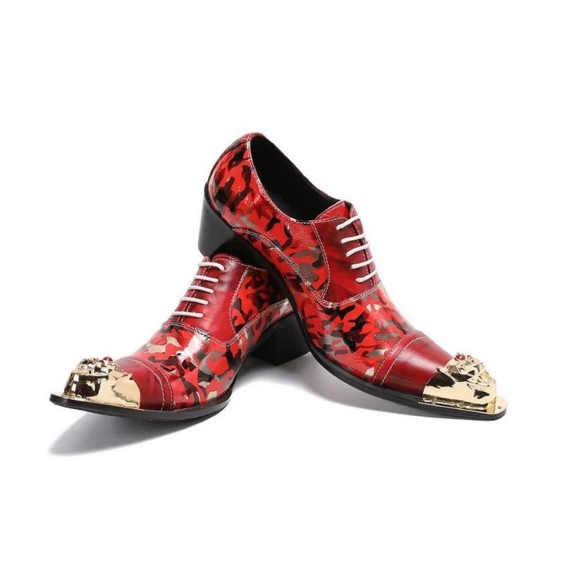 Sapatos Formais Masculinos Com Bico Fino Em Relevo Oxford - Vermelho