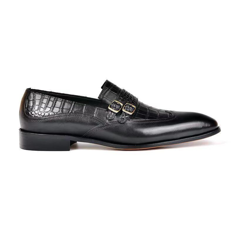Sapatos Formais Masculinos Com Bico Redondo Monkstrap - Preto