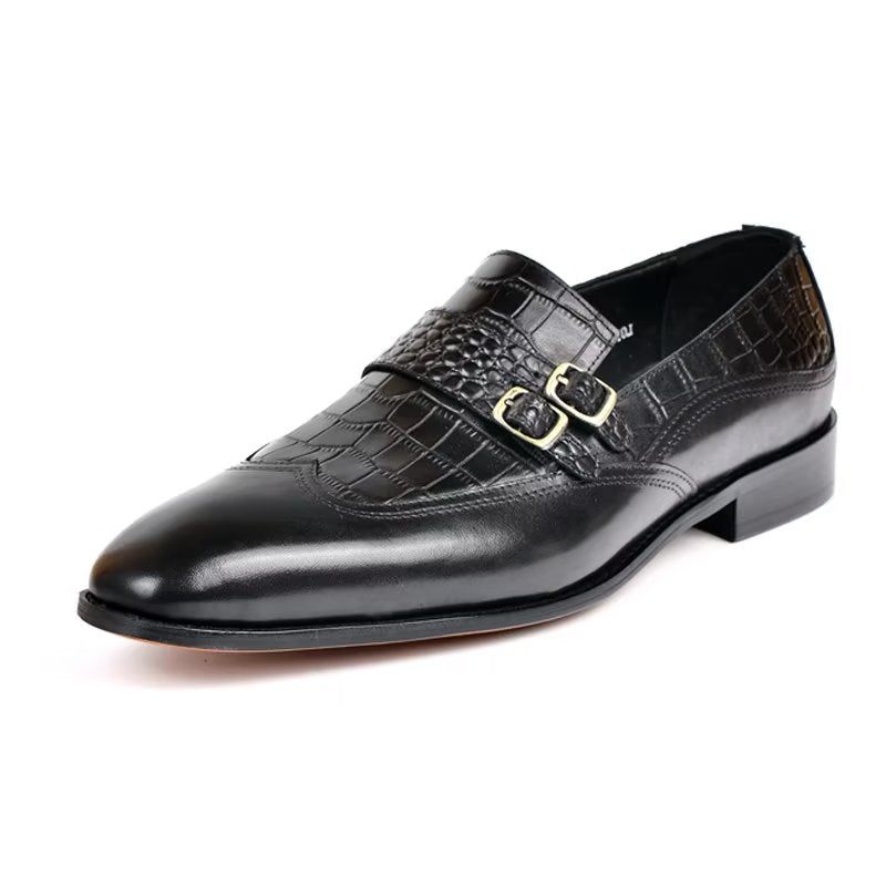 Sapatos Formais Masculinos Com Bico Redondo Monkstrap - Preto
