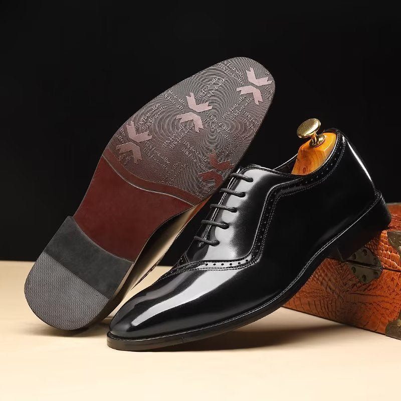 Sapatos Formais Masculinos Com Elegância Em Relevo Dedo Apontado Elegante Oxford - Preto