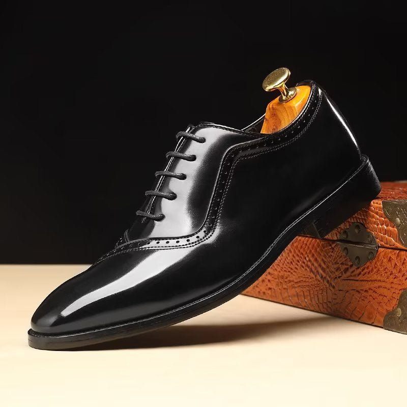 Sapatos Formais Masculinos Com Elegância Em Relevo Dedo Apontado Elegante Oxford - Preto