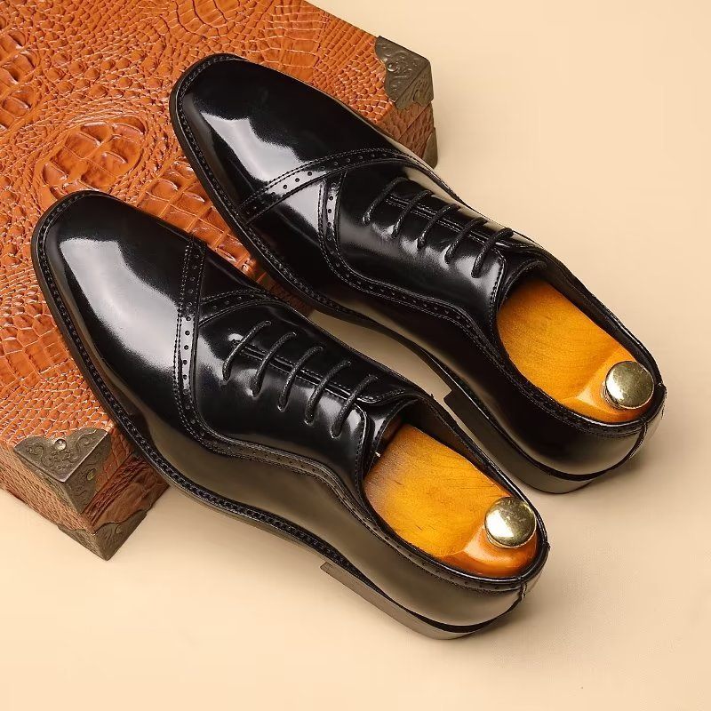 Sapatos Formais Masculinos Com Elegância Em Relevo Dedo Apontado Elegante Oxford - Preto