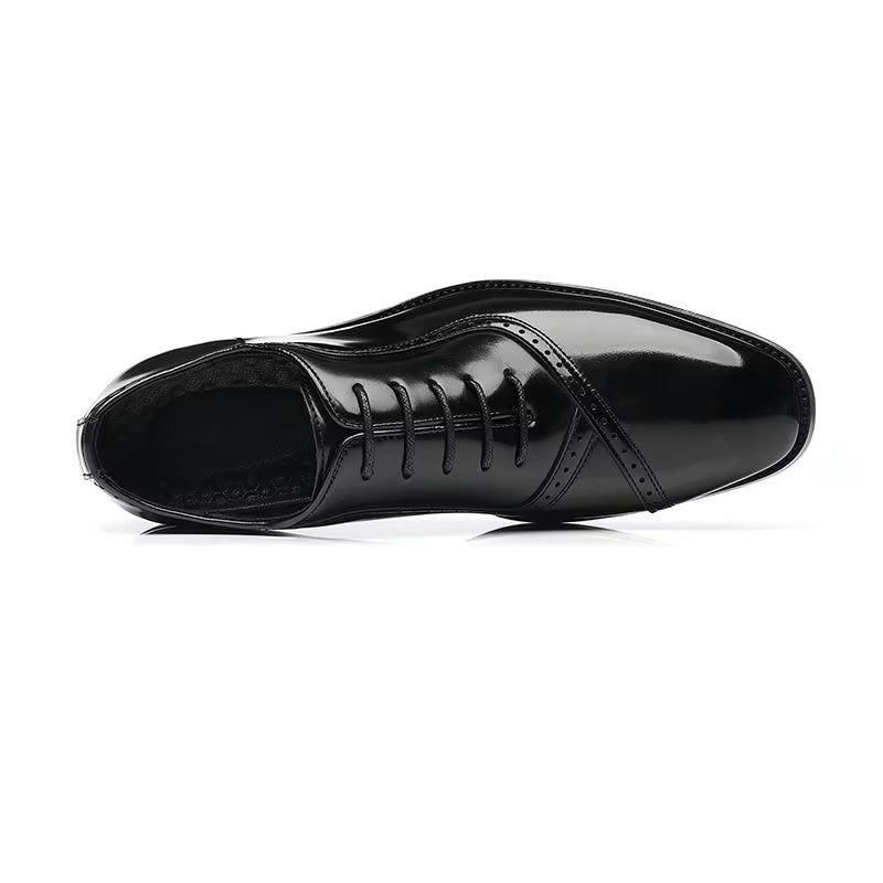 Sapatos Formais Masculinos Com Elegância Em Relevo Dedo Apontado Elegante Oxford - Preto