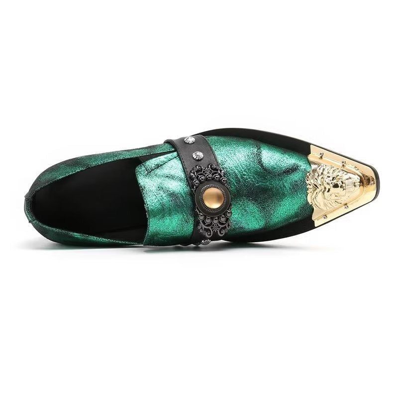 Sapatos Formais Masculinos Com Relevo Exótico E Deslizamento Inteligente - Verde