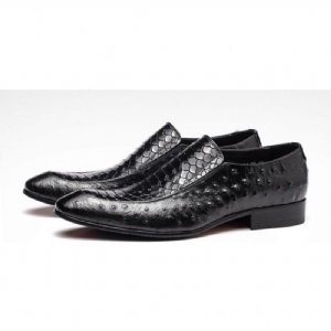 Sapatos Formais Masculinos Com Textura Crocodilo Couro Slip-on Oxford Brogues
