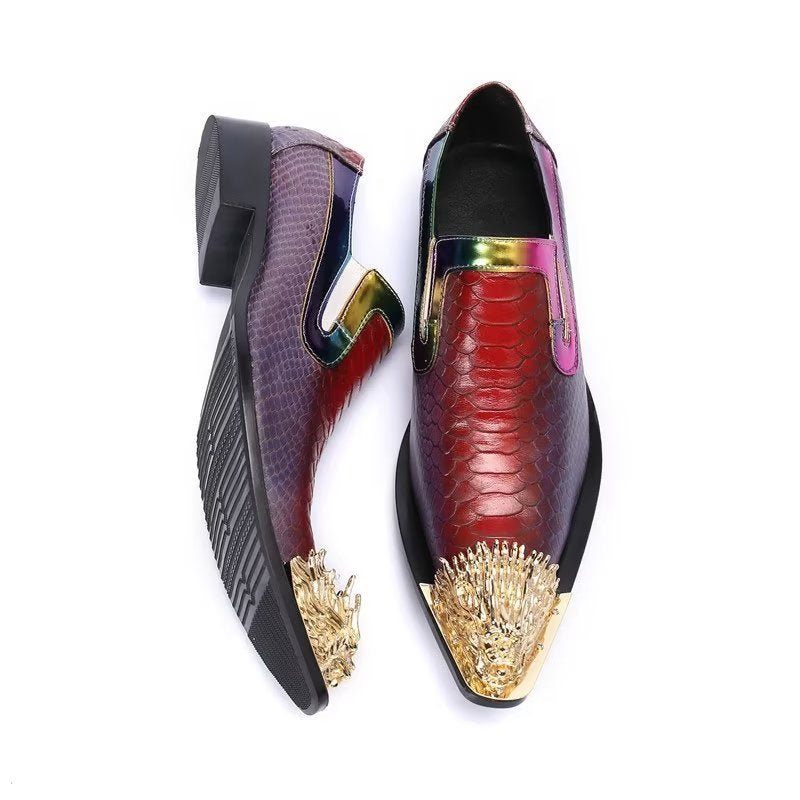 Sapatos Formais Masculinos Com Textura Crocodilo Requintada Deslizantes Couro - Roxo