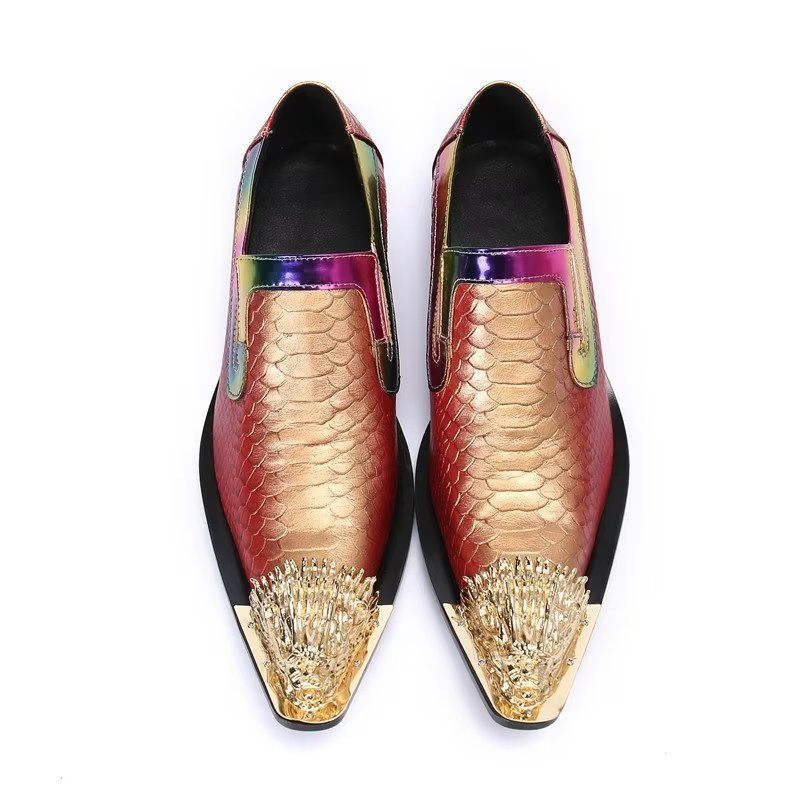 Sapatos Formais Masculinos Com Textura Crocodilo Requintada Deslizantes Couro - Vermelho