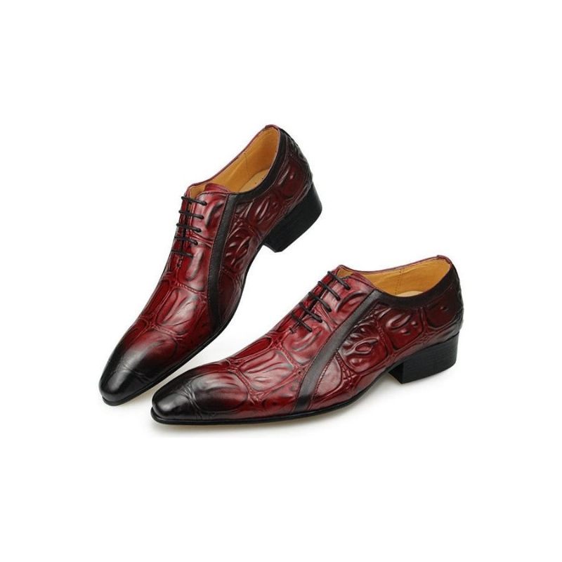 Sapatos Formais Masculinos Couro Genuíno Com Bico Fino Oxford - Vermelho