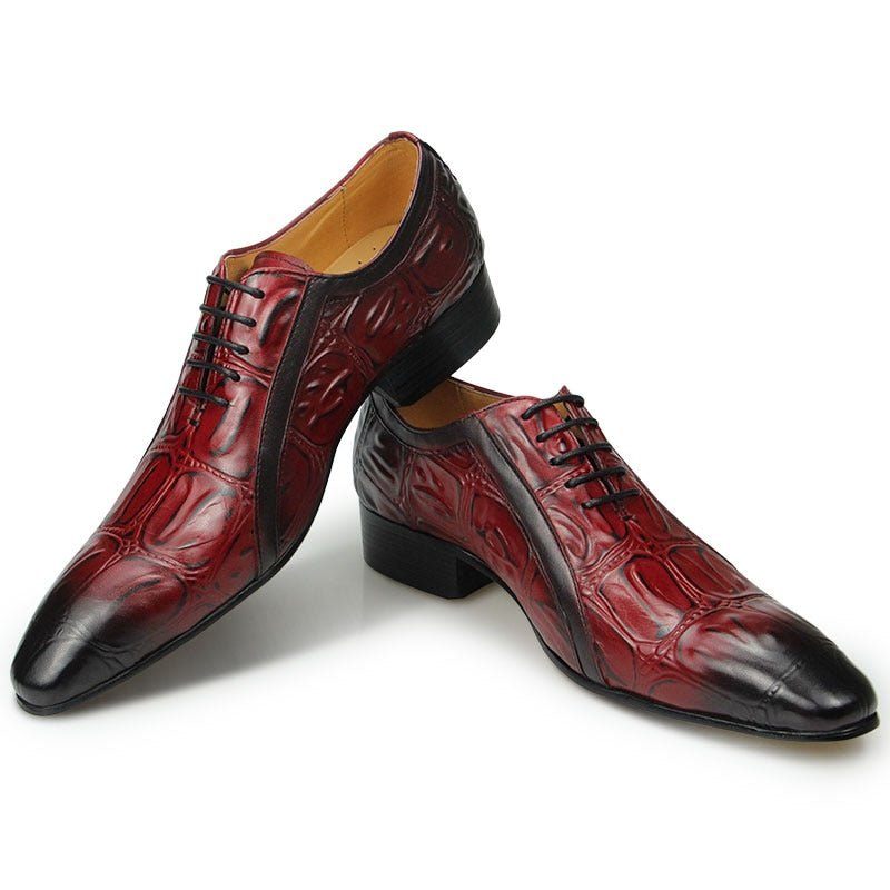 Sapatos Formais Masculinos Couro Genuíno Com Bico Fino Oxford - Vermelho