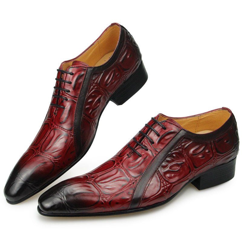 Sapatos Formais Masculinos Couro Genuíno Com Bico Fino Oxford - Vermelho