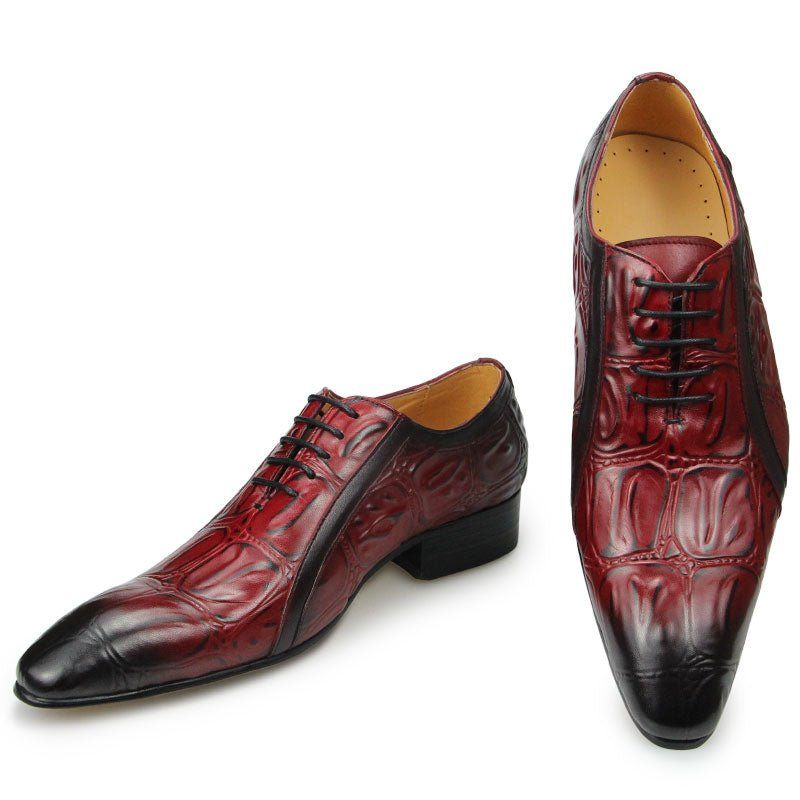Sapatos Formais Masculinos Couro Genuíno Com Bico Fino Oxford - Vermelho