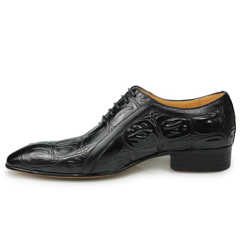 Sapatos Formais Masculinos Couro Genuíno Com Bico Fino Oxford - Preto