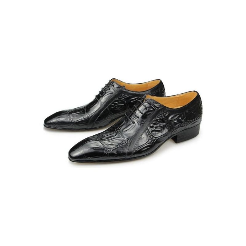 Sapatos Formais Masculinos Couro Genuíno Com Bico Fino Oxford - Preto