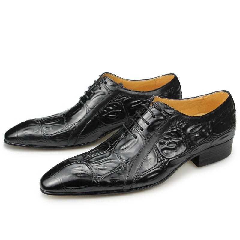 Sapatos Formais Masculinos Couro Genuíno Com Bico Fino Oxford - Preto