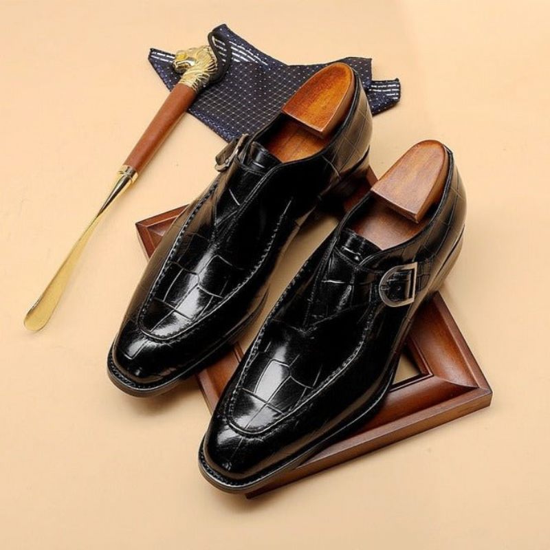 Sapatos Formais Masculinos Couro Genuíno Com Deslizamento Em Sociais Casamento - Preto