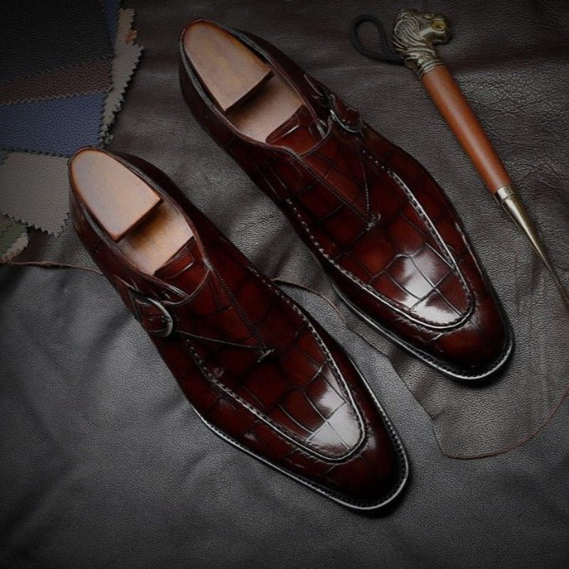 Sapatos Formais Masculinos Couro Genuíno Com Deslizamento Em Sociais Casamento - Vermelho