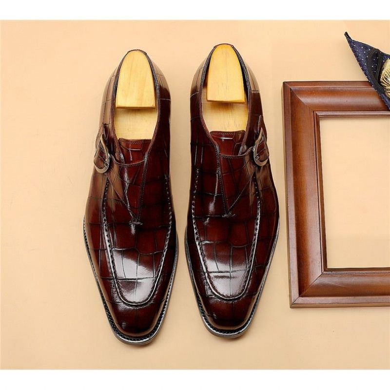 Sapatos Formais Masculinos Couro Genuíno Com Deslizamento Em Sociais Casamento - Vermelho