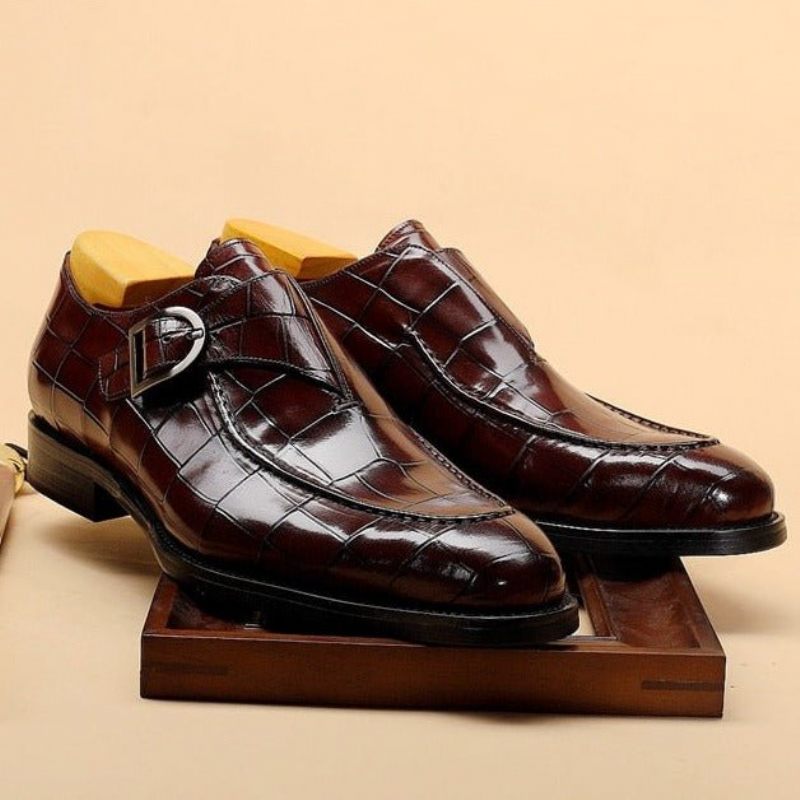 Sapatos Formais Masculinos Couro Genuíno Com Deslizamento Em Sociais Casamento - Vermelho