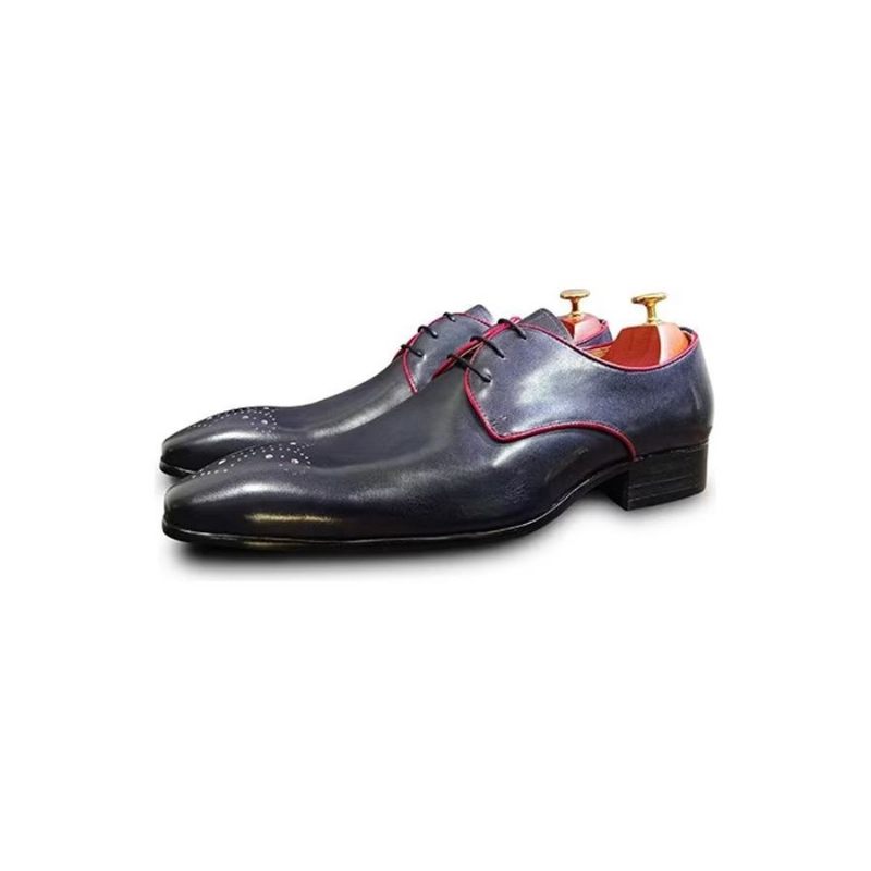 Sapatos Formais Masculinos Couro Genuíno Com Pontas - Azul Escuro