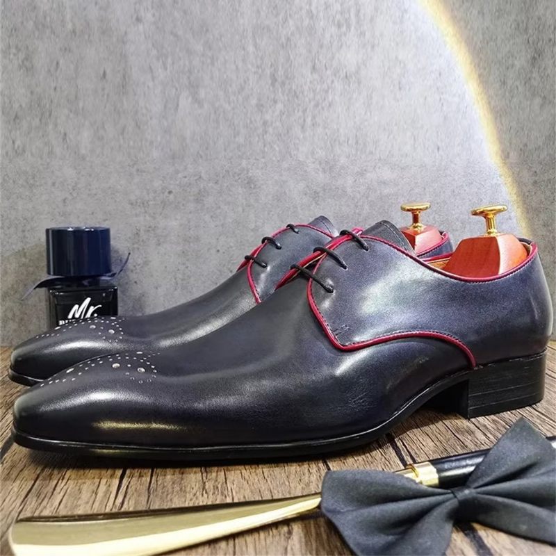 Sapatos Formais Masculinos Couro Genuíno Com Pontas - Azul Escuro