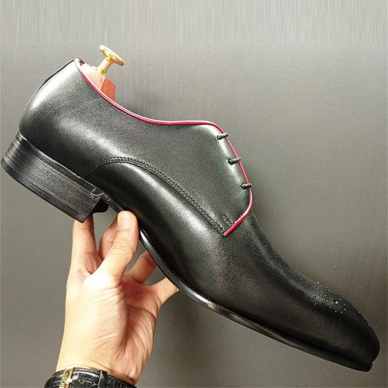 Sapatos Formais Masculinos Couro Genuíno Com Pontas - Azul Escuro