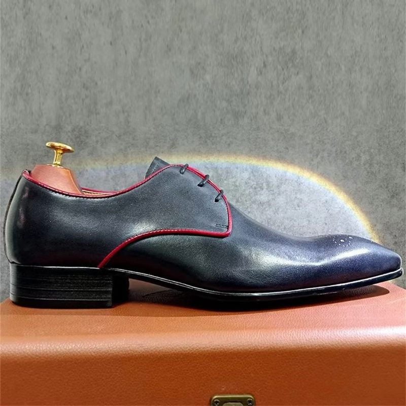 Sapatos Formais Masculinos Couro Genuíno Com Pontas - Azul Escuro