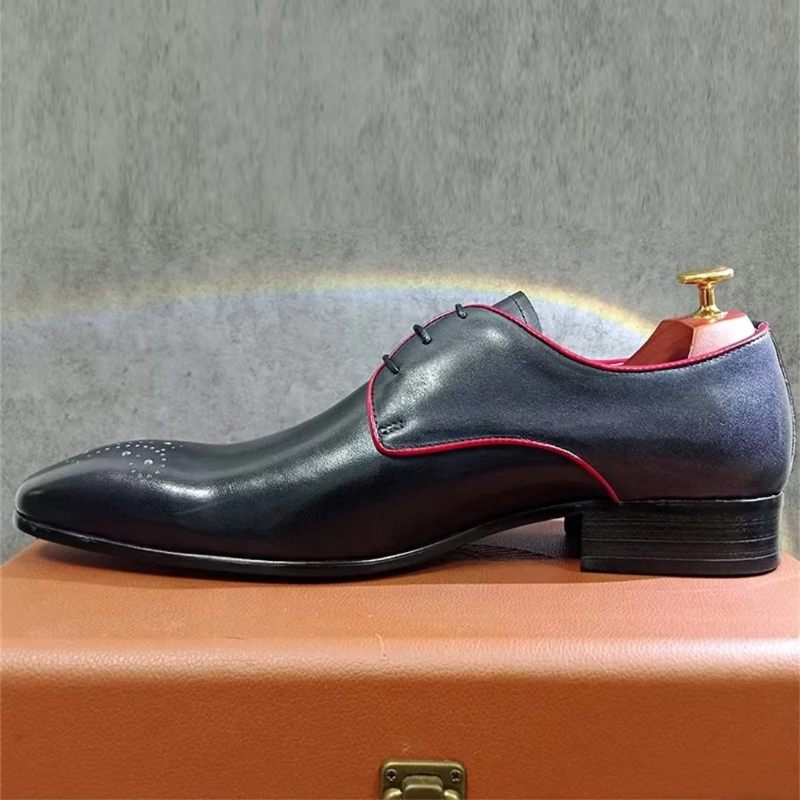 Sapatos Formais Masculinos Couro Genuíno Com Pontas - Azul Escuro
