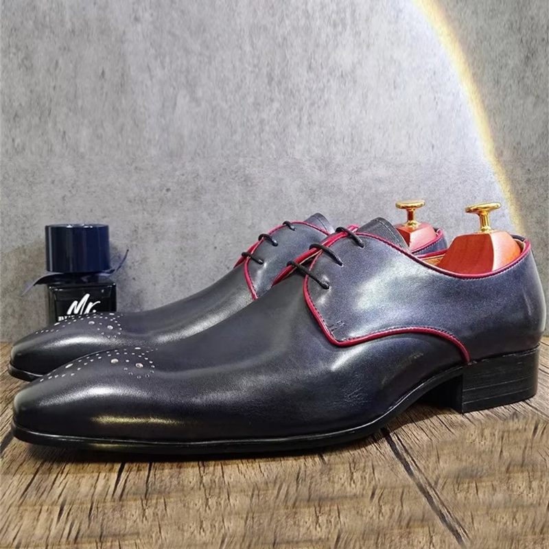 Sapatos Formais Masculinos Couro Genuíno Com Pontas - Azul Escuro