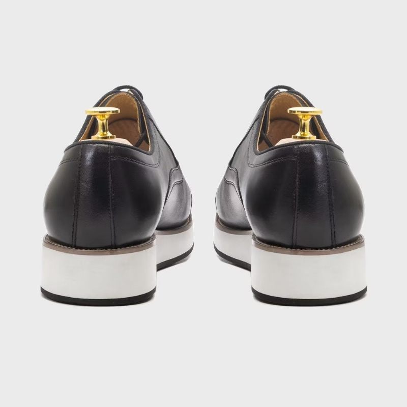 Sapatos Formais Masculinos Couro Luxo Polido Com Cordões - Preto