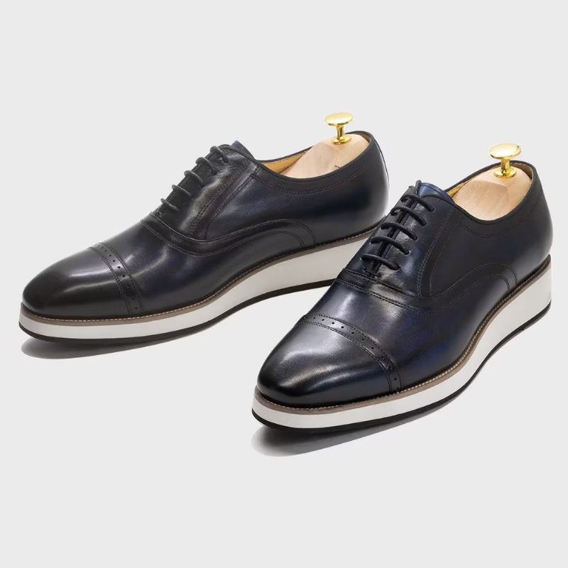 Sapatos Formais Masculinos Couro Luxo Polido Com Cordões - Preto
