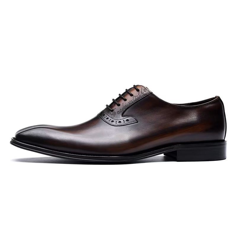 Sapatos Formais Masculinos Couro Refinado Com Cordões Oxford - Café
