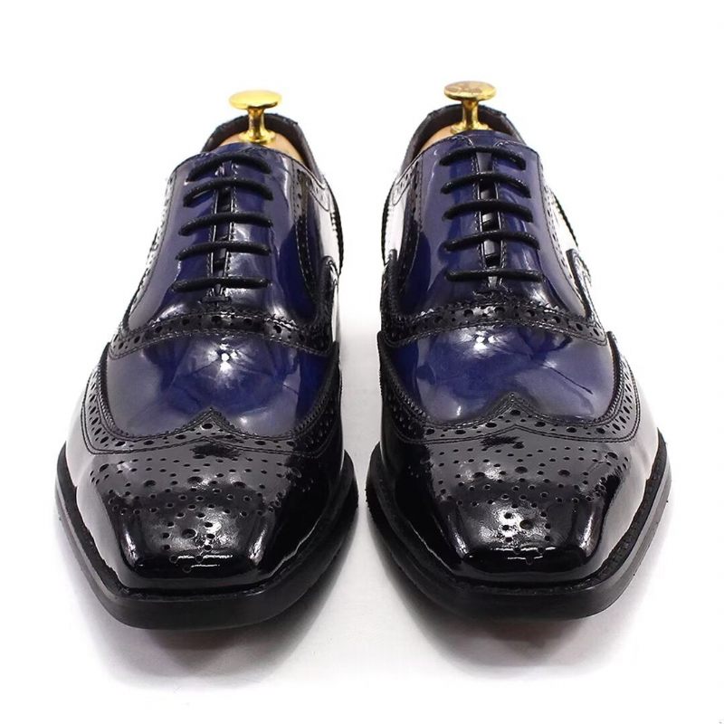 Sapatos Formais Masculinos Couro Refinado Negócios - Azul Escuro
