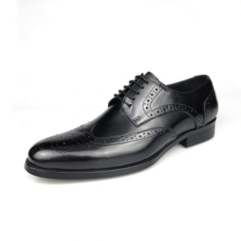Sapatos Formais Masculinos Couro Vaca Exótico Com Cordões Oxford - Preto
