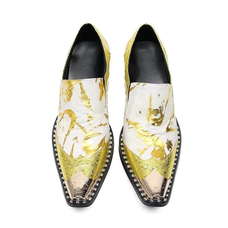 Sapatos Formais Masculinos Elegantes Couro Bico Fino Negócios Britânicos - Ouro