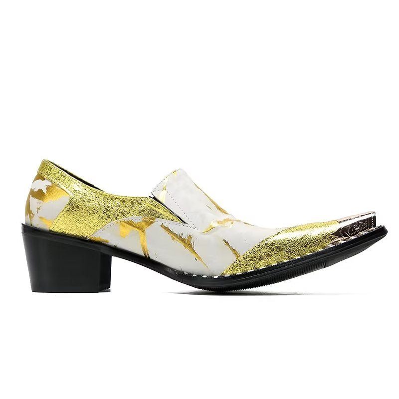 Sapatos Formais Masculinos Elegantes Couro Bico Fino Negócios Britânicos - Ouro