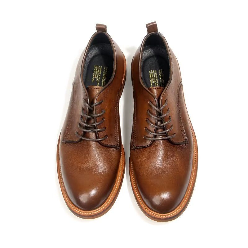 Sapatos Formais Masculinos Elegantes Retro Brogue Couro Vestido Oxford - Marrom