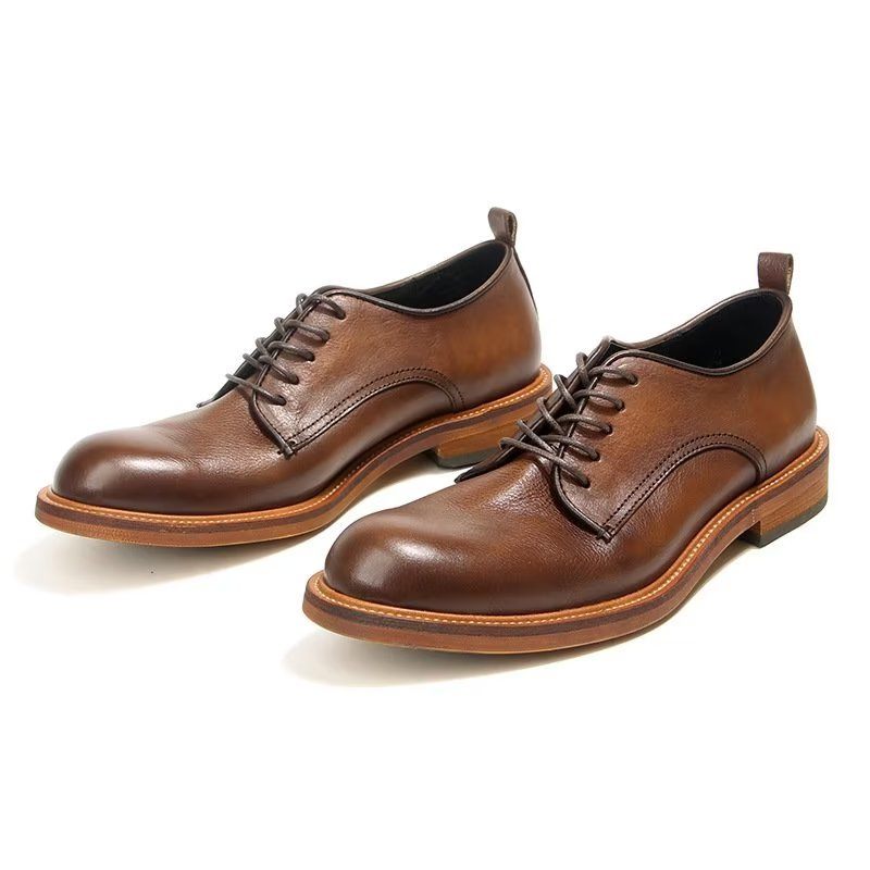 Sapatos Formais Masculinos Elegantes Retro Brogue Couro Vestido Oxford - Marrom