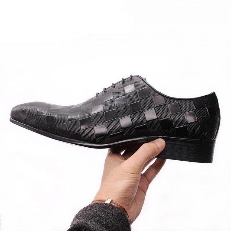 Sapatos Formais Masculinos Eleganza Xadrez Lace-up Oxford Sociais - Preto