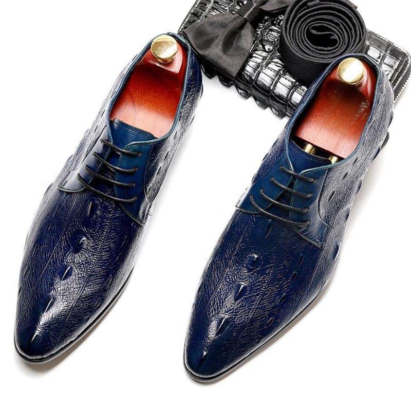 Sapatos Formais Masculinos Exóticos Com Cadarço Oxford - Azul