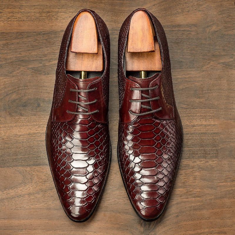 Sapatos Formais Masculinos Exóticos Retro Lace-up Wingtip Oxford - Vermelho