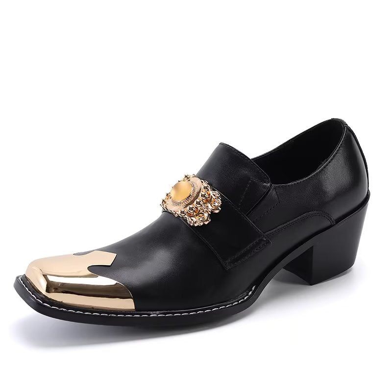 Sapatos Formais Masculinos Luxo Com Bico Quadrado E Deslizamento Em Sociais - Preto