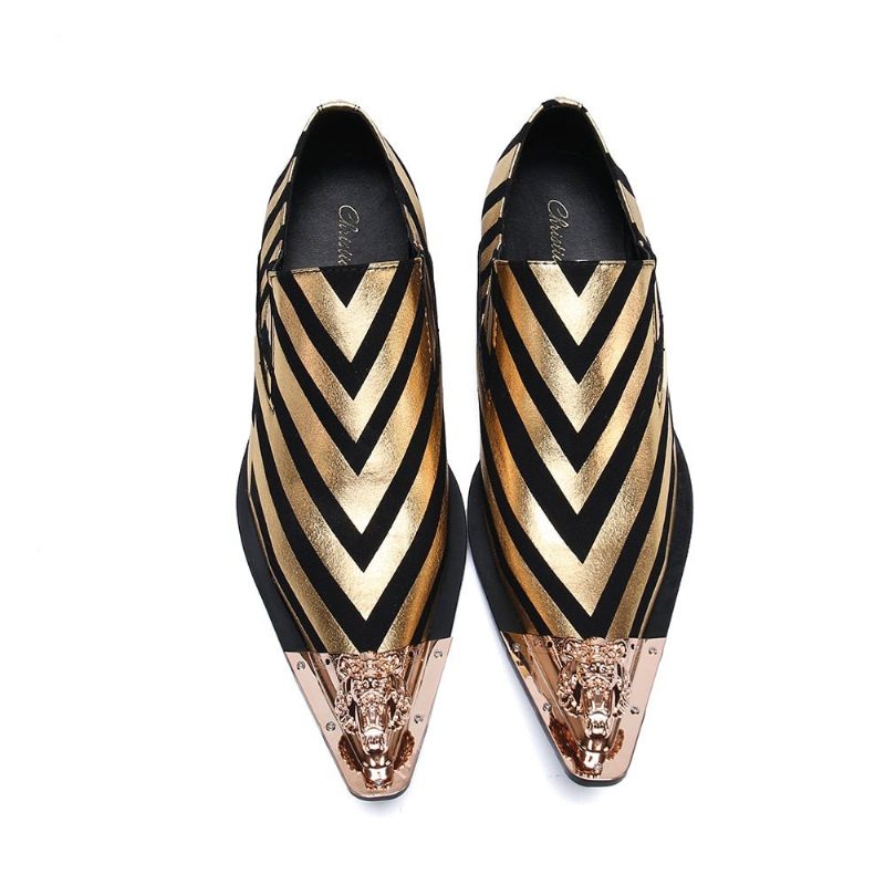 Sapatos Formais Masculinos Luxo Com Deslizamento Em Oxford - Ouro