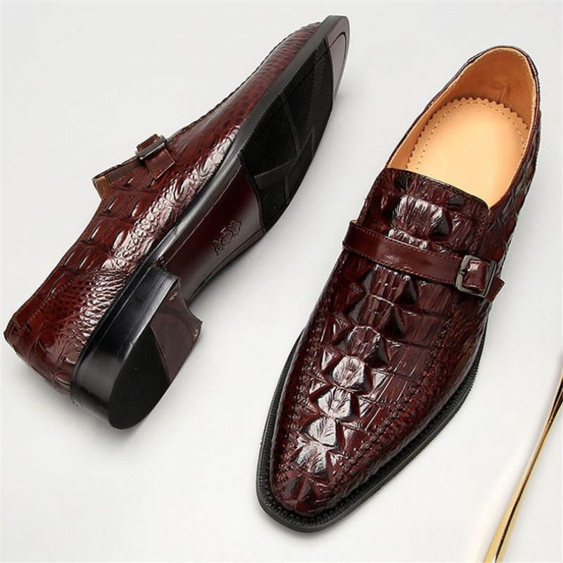 Sapatos Formais Masculinos Luxo Couro Crocodilo Fivela Cinta Oxford Sociais - Vermelho