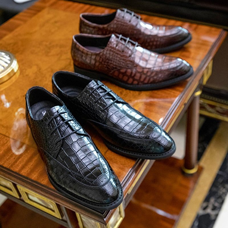 Sapatos Formais Masculinos Luxo Crocgloss Classic Brogue - Preto