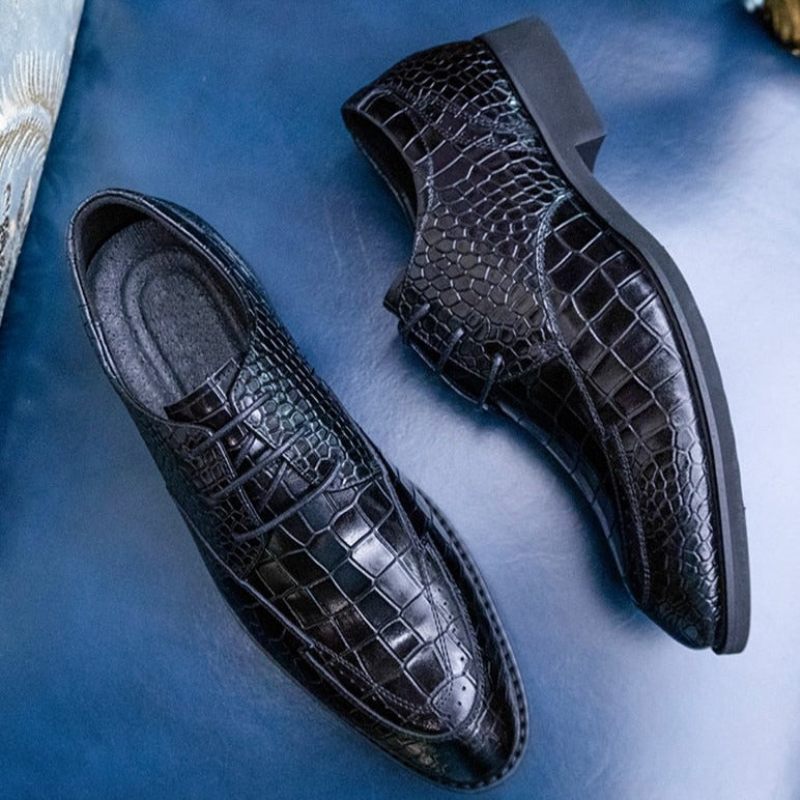 Sapatos Formais Masculinos Luxo Crocgloss Classic Brogue - Preto